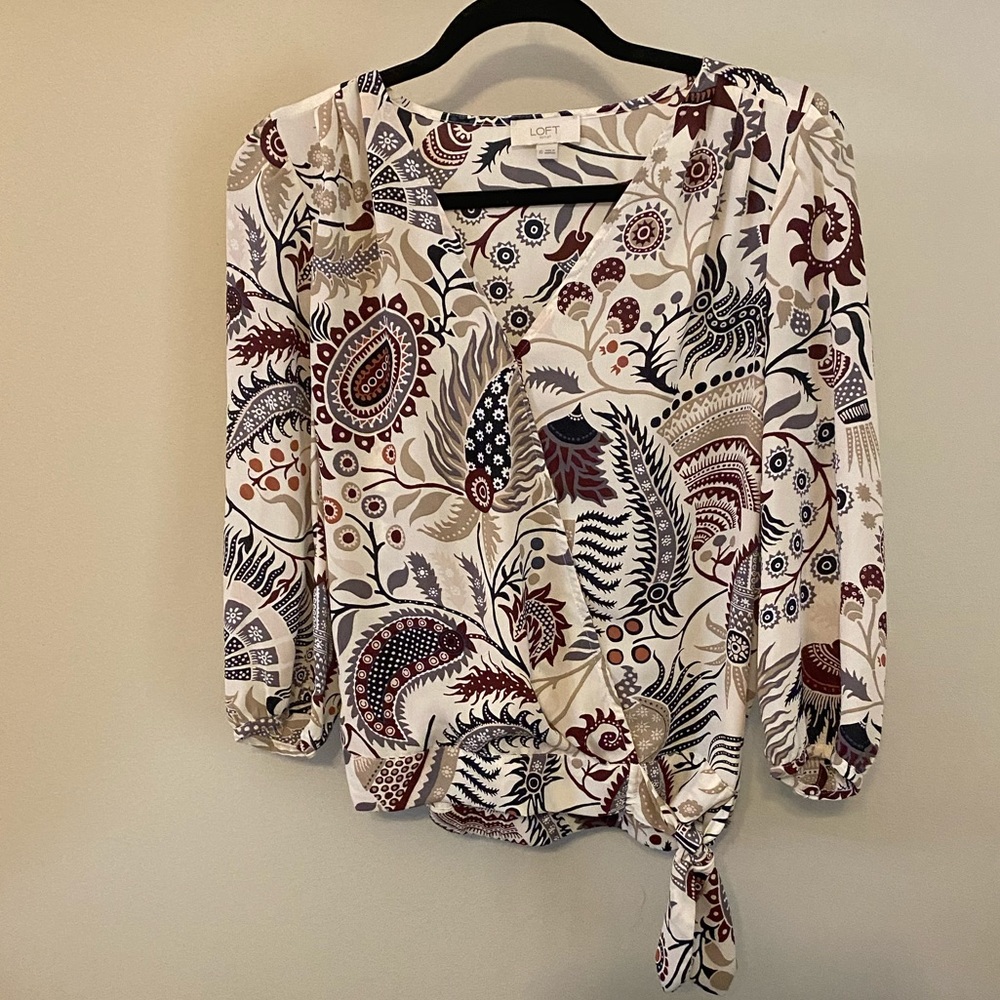 Loft Floral Print Wrap Style Blouse